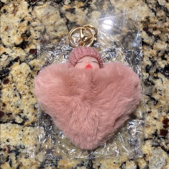 Pink Heart-Shaped Fur Keychain - Picture 1 of 1